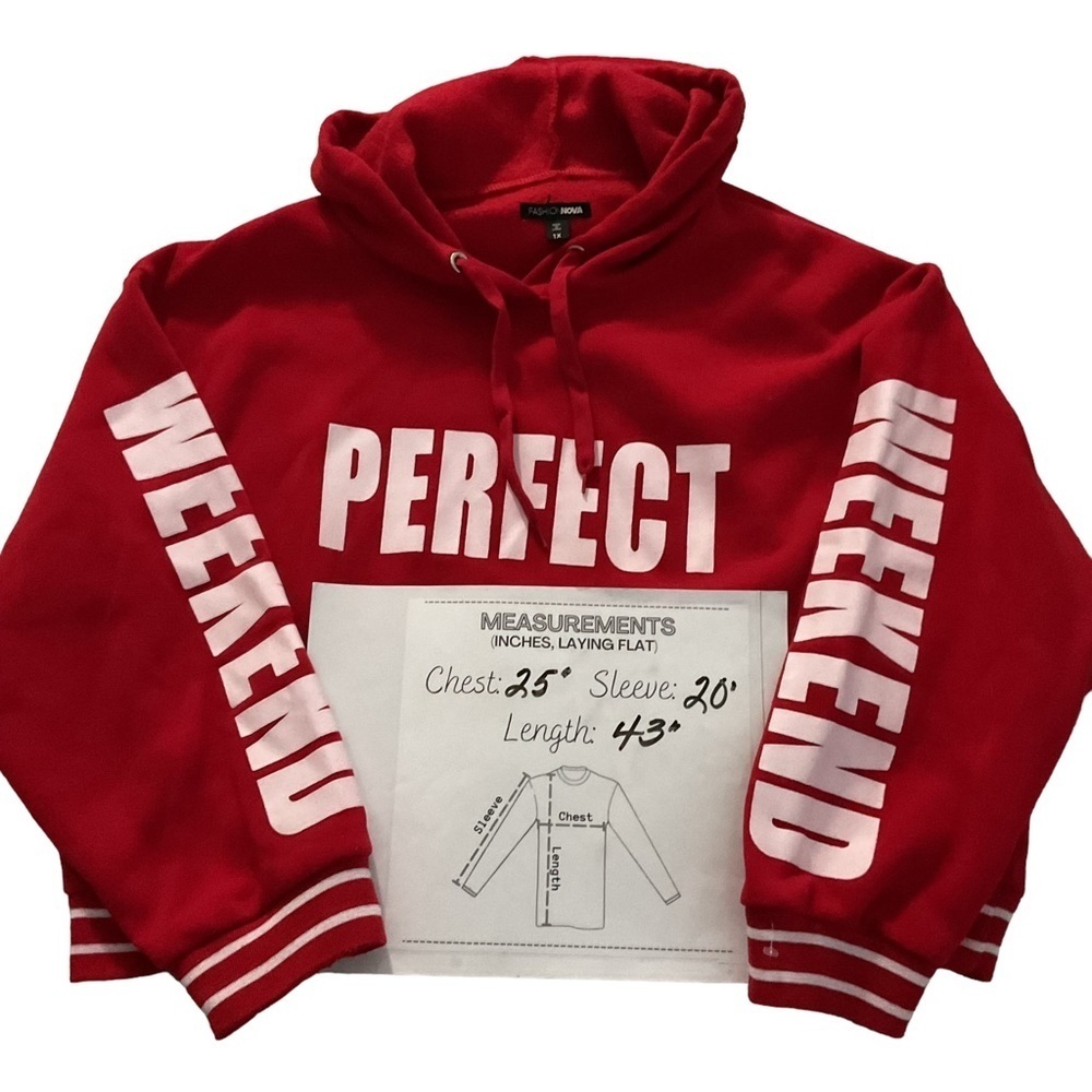 Fashion Nova Women Red Sweatshirt Pullover Hoodie Long Sleeves Size 1X‎ - Picture 8 of 8